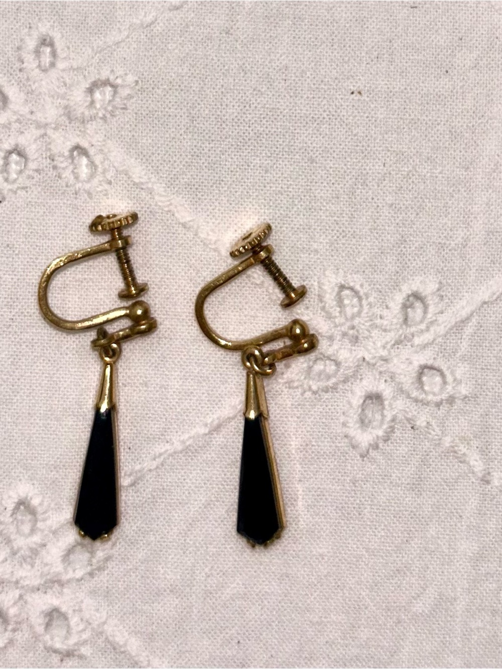 Gold-Tone Black Teardrop Clip-On Earrings